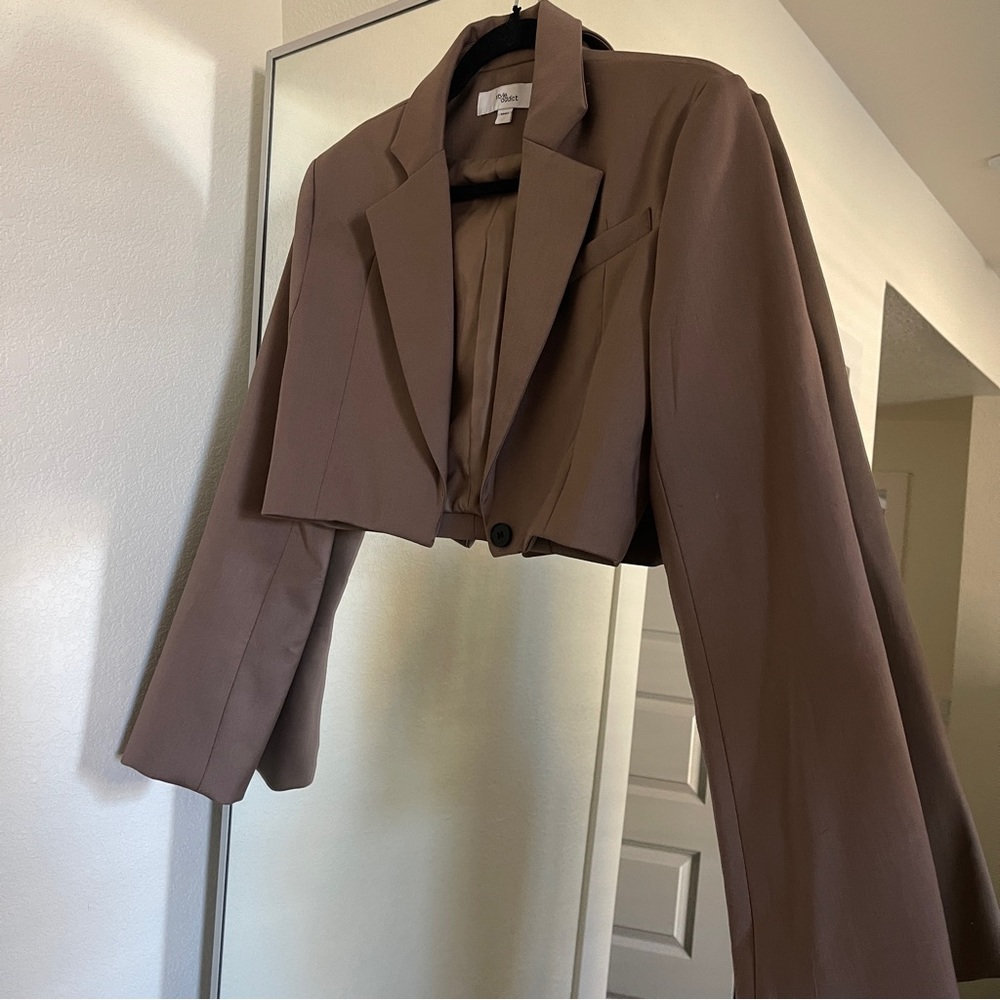 Cropped Brown Women's Blazer Jacket